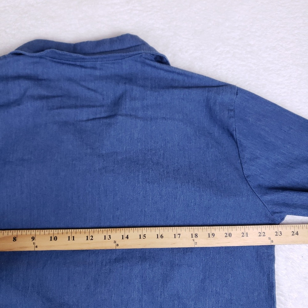 Blue Chambray Button Down Shirt Dress High Low Hem Long Sleeve Size 15 - Picture 6 of 7